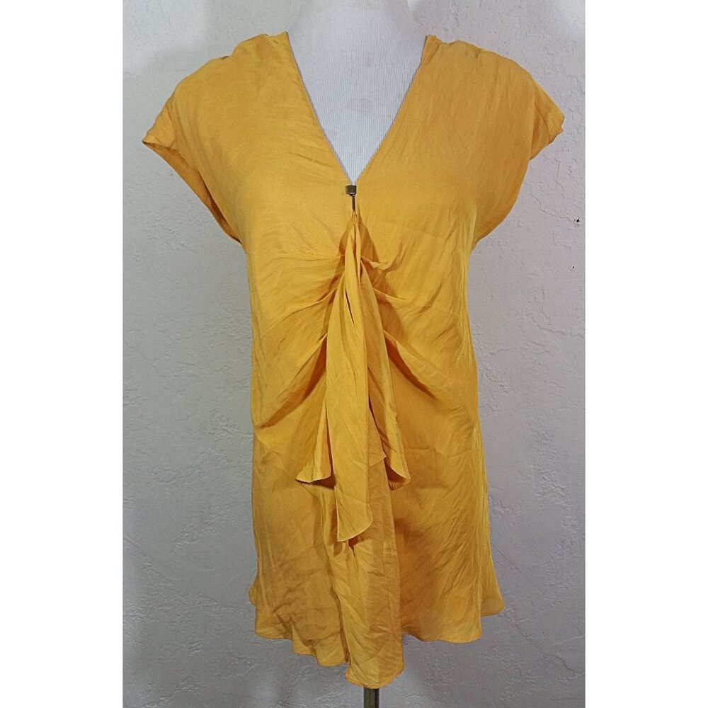 Hugo Boss Top Medium Yellow Ruffle V Neck Lined Evening Party